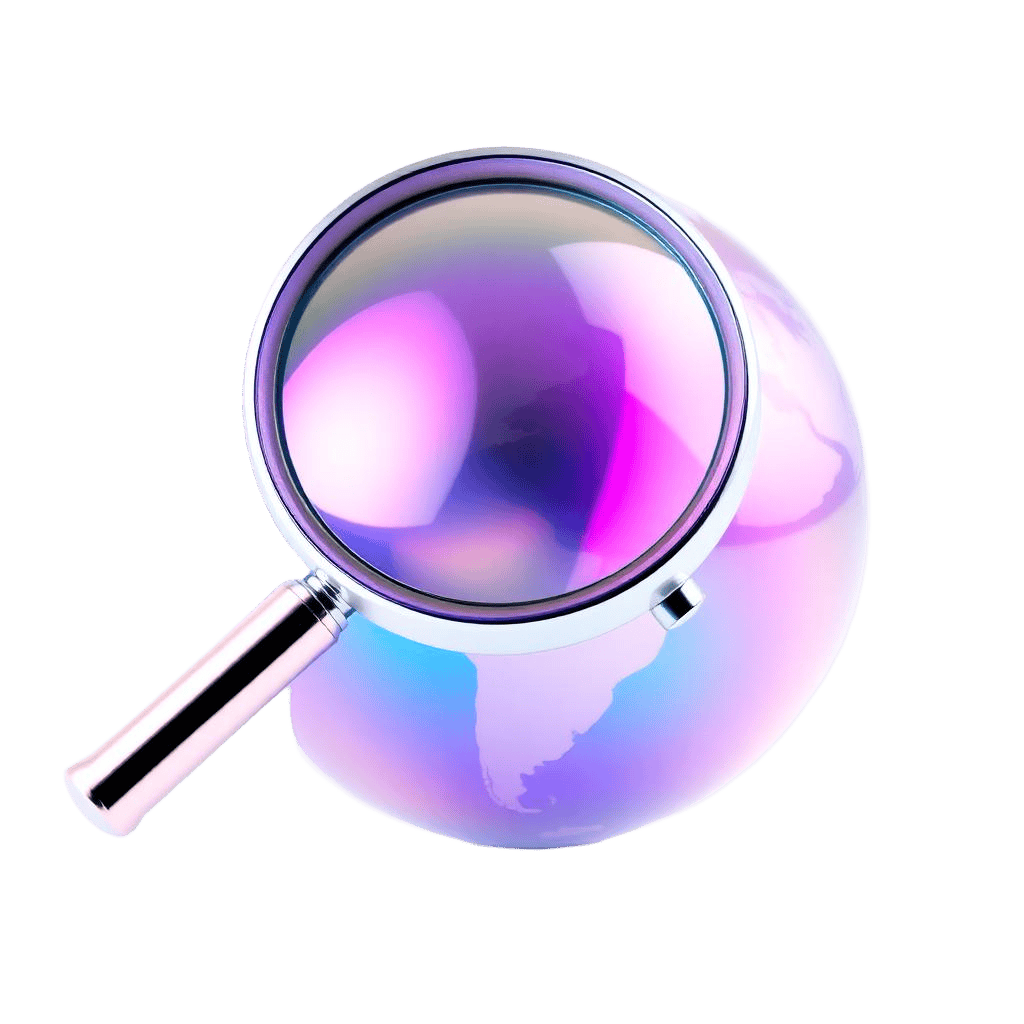 Magnifying glass over a globe illustrating local and AI search visibility