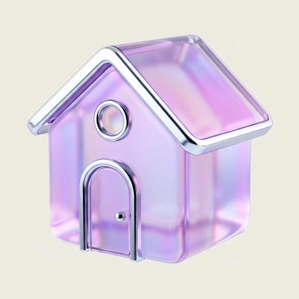 Glossy 3D glass house icon for home services marketing